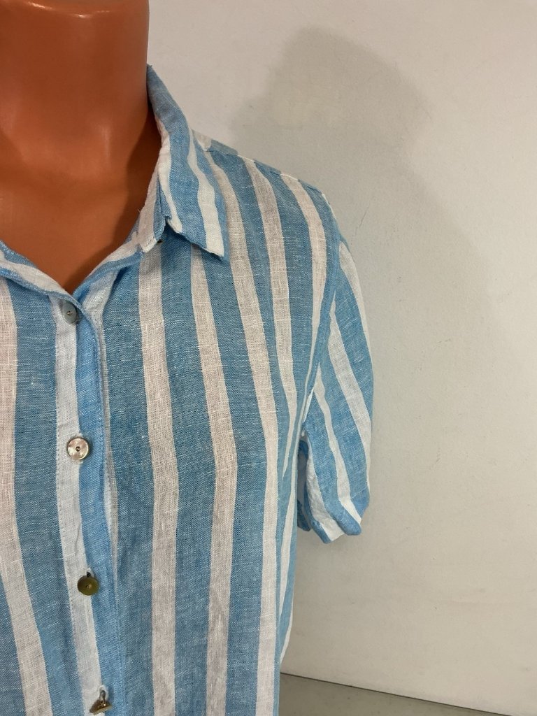 Cynthia Rowley Stripe Crop Linen Shirt Womens Large — image 2 of 7